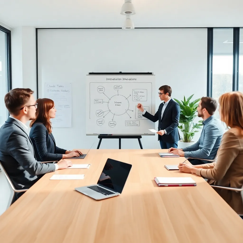 Interactieve brainstormsessie in een Nederlandse trainingsruimte met professionals rond een tafel met post-its