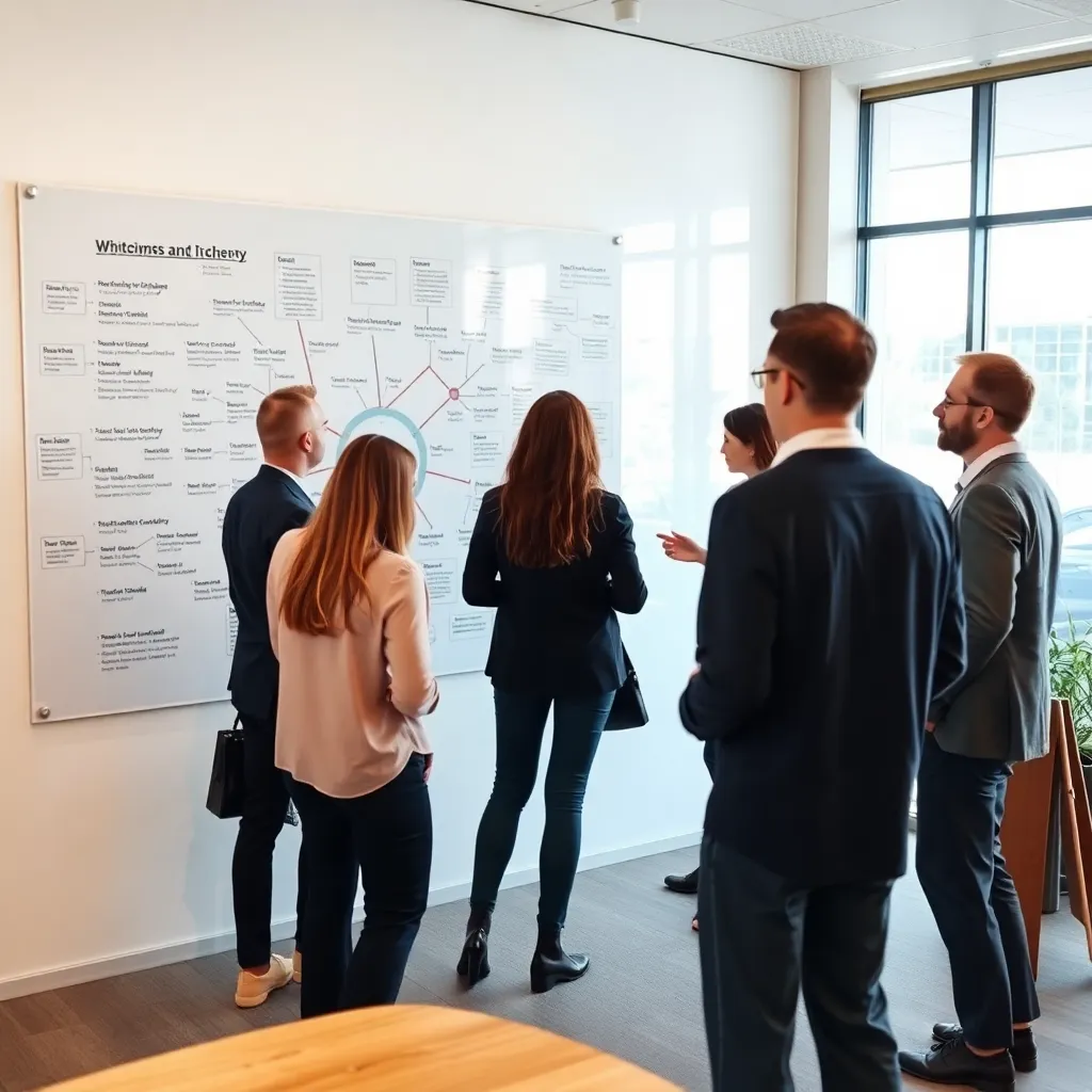 Professioneel team gebruikt mindmapping tijdens innovatiesessie