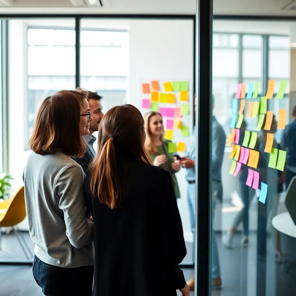 Brainstormsessie met post-its en innovatieteam