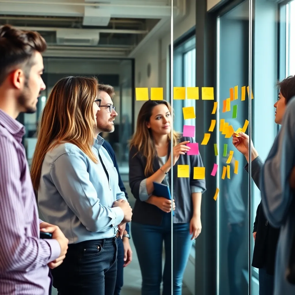 Nederlands startup team tijdens een creatieve brainstormsessie met post-its en ideeënbord